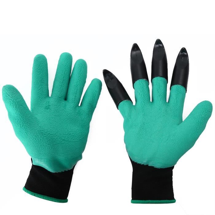 GREEN and BLACK 1 Pair of Clawed Latex Work Gloves for Digging