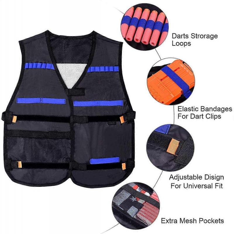 Set vestă tactică 2 buc. Nerf N-Strike Elite Set, vestă nerf pentru copii, vestă tactică, set accesorii Nerf vestă tactică pentru copii cu 80 proiectile de rezervă