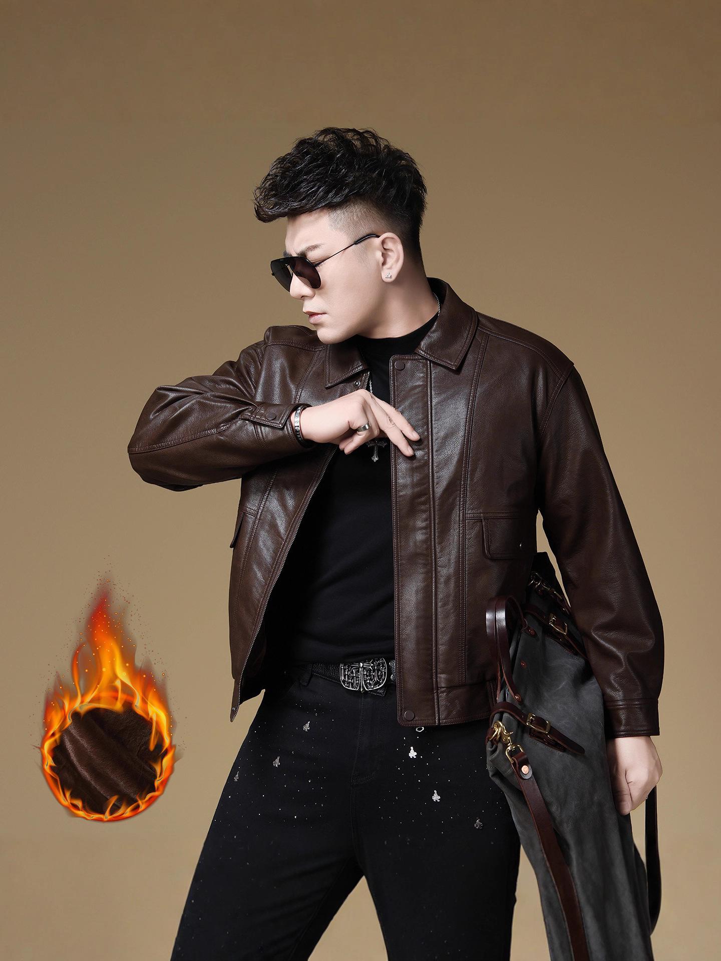 

2025 Winter Men s Versatile Casual Plus Velvet Motorcycle Leather Jacket, Item 6041. L чорний