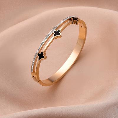 Four Leaf Grass Bracelet Double Ring High Grade Diamond Bracelet Girl Titanium Steel Handpiece Light Luxury Bracelet