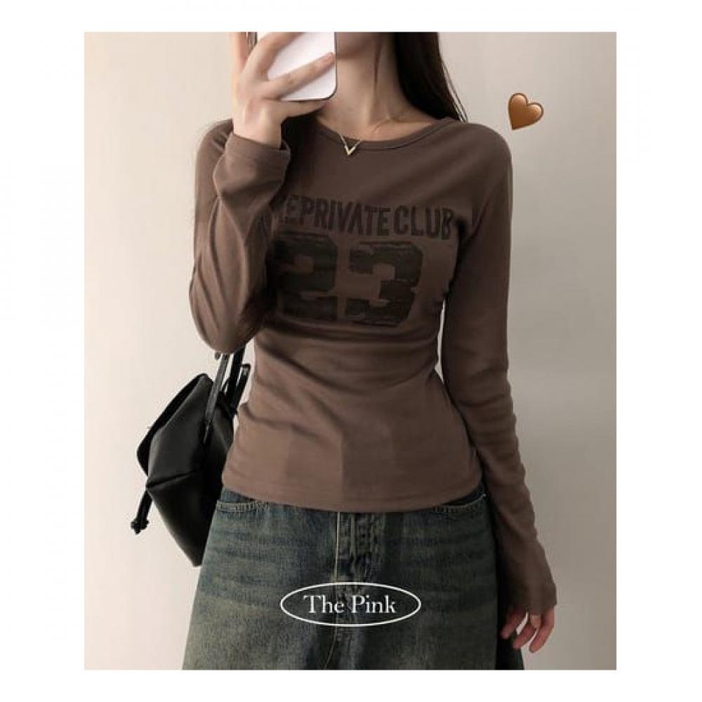 The Pink Slim Fit Long Sleeve Tee With Number Print And Side Shirring