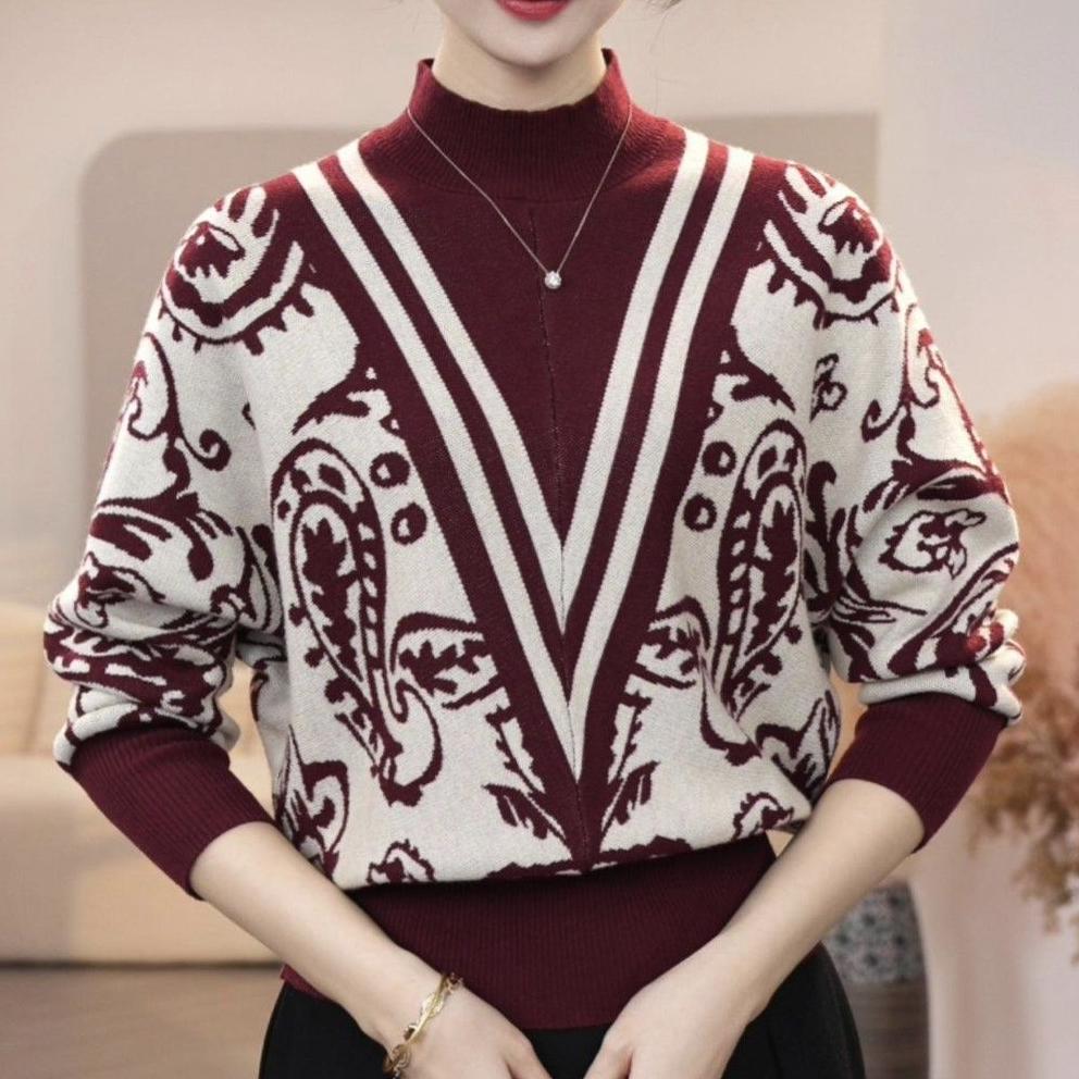 

Женский свитер с принтом на осень-зиму, теплый эластичный пуловер, вязаный свитер M вино красного