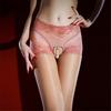 Sexy Women Lace Oil Shiny Stockings Sheer See Through Hollow Out Shaping Pantyhose Maid Tights With Pearl Chain Crotch