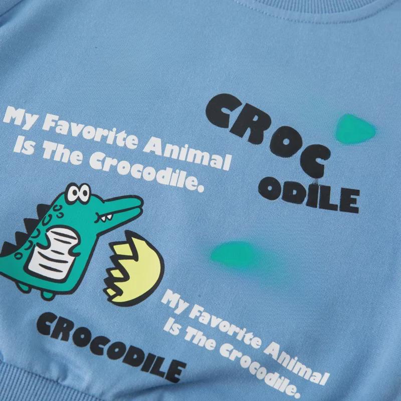Fashionable Crocodile Cartoon Kids' Pullover: Round Neck Sweatshirt for Boys - Autumn 2025 Collection
