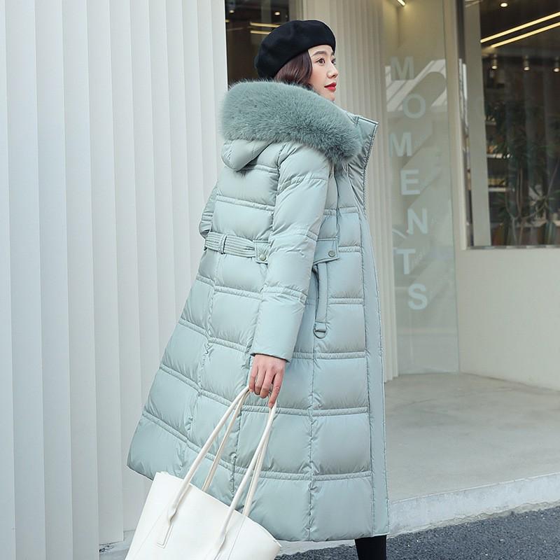 Womens Long Winter Coat 2026 Oversized Knee-Length Hooded Puffer With Faux Fur Collar Slim Fit Belted