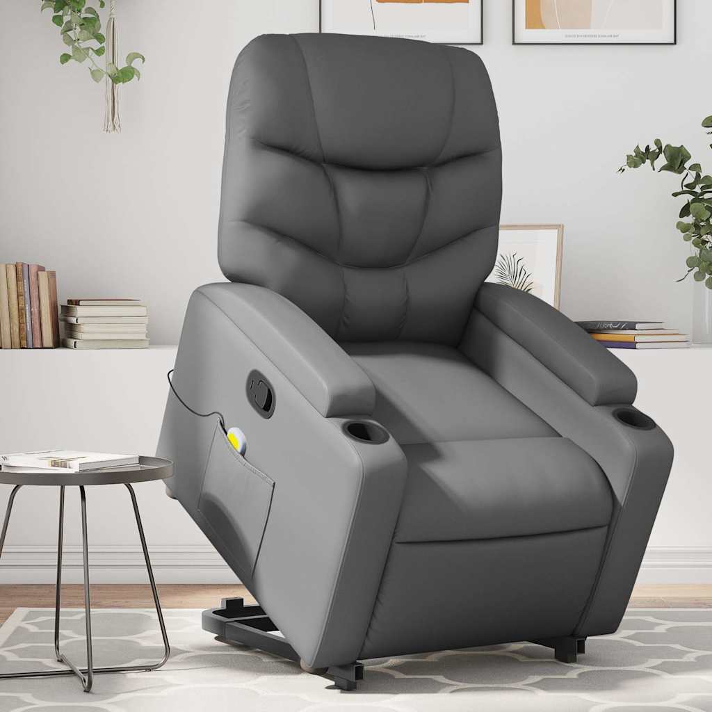 Massage Recliner with Rising Aid Grey Faux Leather