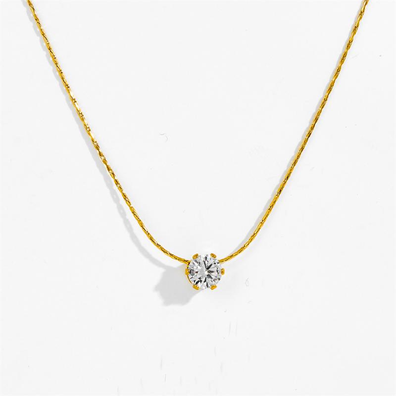 Minimalist Stainless Steel Heart Round Classic Zircon Charm Anti Tarnish Chain Necklace For Women Jewelry