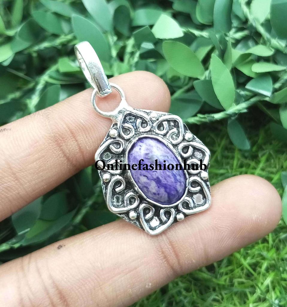 Charoite Gemstone 925 Sterling Silver Plated Amazing Pendant FPD-P93