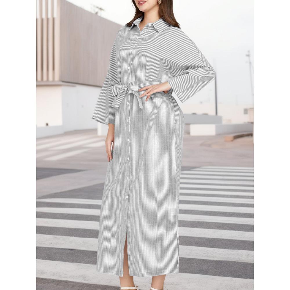 Women's Striped Shirt Skirt Loose Dress