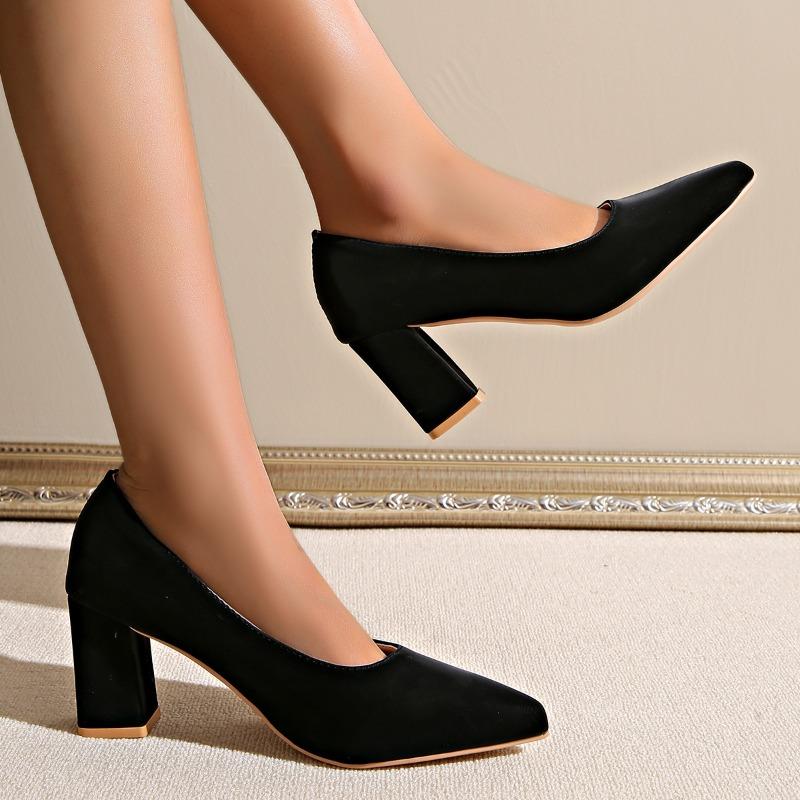 Large Size High Heels Women's Autumn New Temperament Work Commute Comfort Pointed Thick Heel Work Shoes