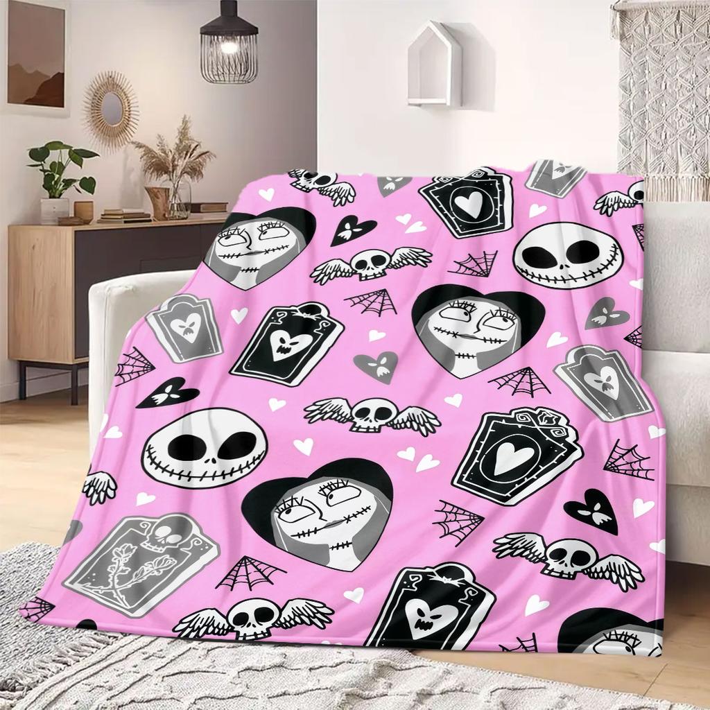 Jack Sally Print Cartoon Flannel Blanket for Sofas Beds Bedrooms Chairs Travel Picnics Home Decor Design
