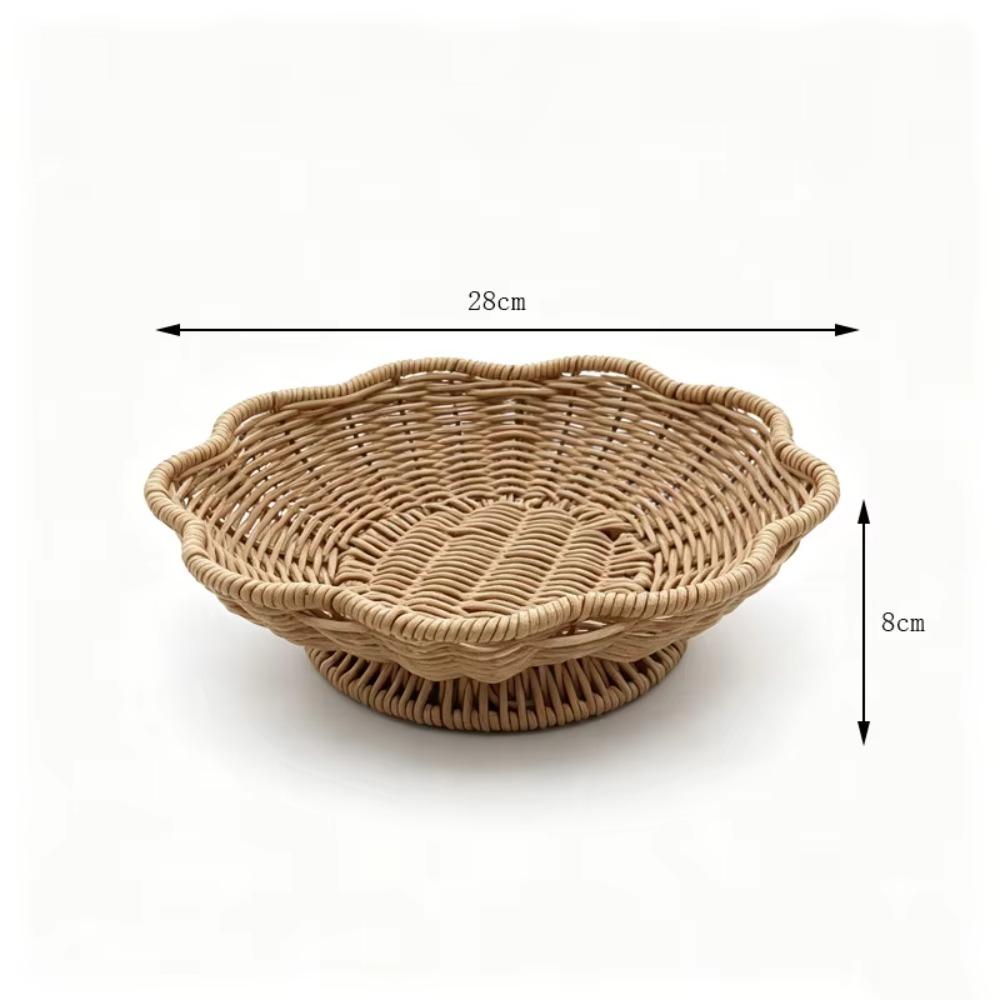 Handwoven Scalloped Edge Woven Basket Shallow Fruit Snack Bowl for Tabletop Organizer Home Decor Living Room Kitchen Storage