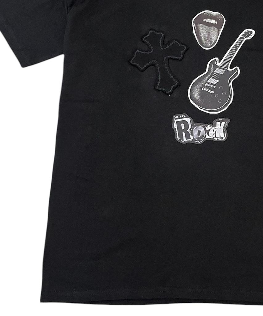 SK8ER ROCK Rock Cross Collage T-Shirt ((Black))