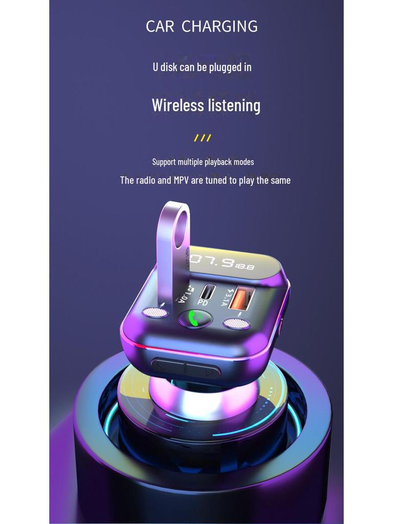 Carregador de carro T12 Bluetooth MP3 Player: Isqueiro, som sem perdas, carregamento rápido PD.