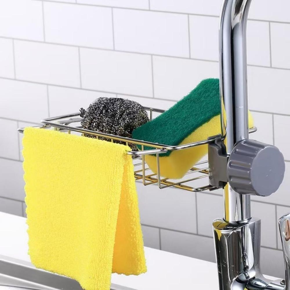 Sponge Holder for Kitchen Sink, Silver Stainless Steel Sink Organizer, Drying Rack for Sponges and Bottles
