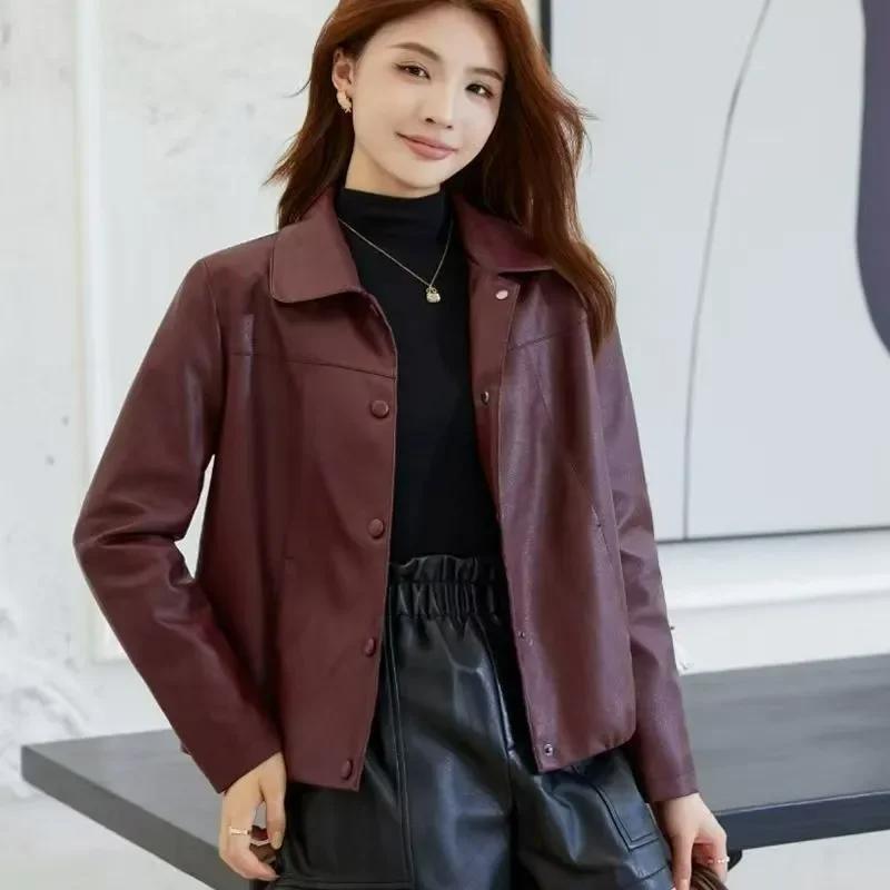 Autumn Winter New PU Leather Vintage Women's New Casual Fashion Short Elegant Jacket All Match Chic Top