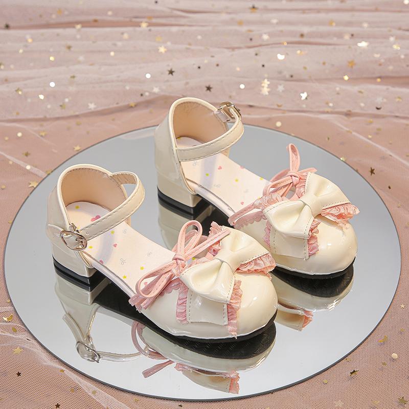 Girls Dance Shoes Lolita Sweet Lace Bows Kids Half Sandals Round Toes Ins Trendy 2025 New Children Princess Shoes Elegant Cute