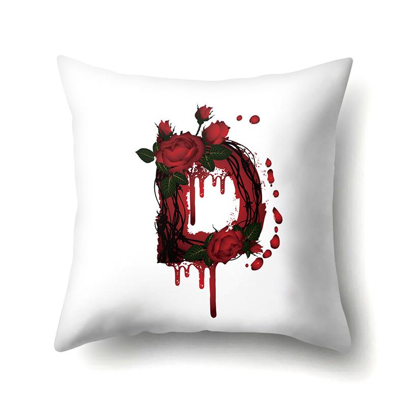 Red Rose English Letter Printing Pattern Cushion Cover Home Living Room Sofa Decoration Square Pillow Pillow Cover