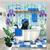 Adorable Cat Bathtub Shower Curtain Water Resistant Fabric Bathroom Ideal Whimsical Pet Lovers