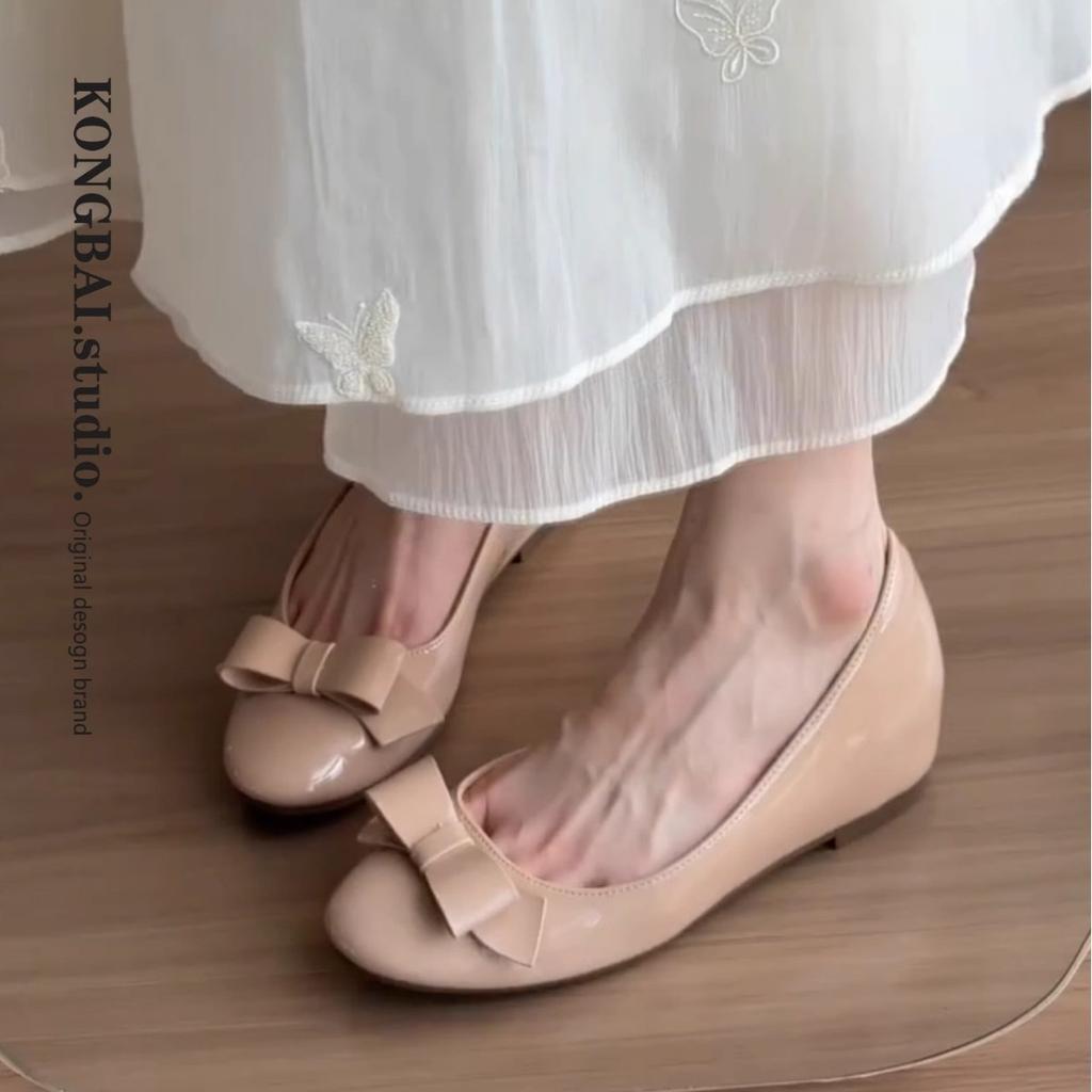 Small Inner Height Increase Nude Single Shoes Women's 2025 New Summer Bow Commuter Versatile Flat Ballet Shoes
