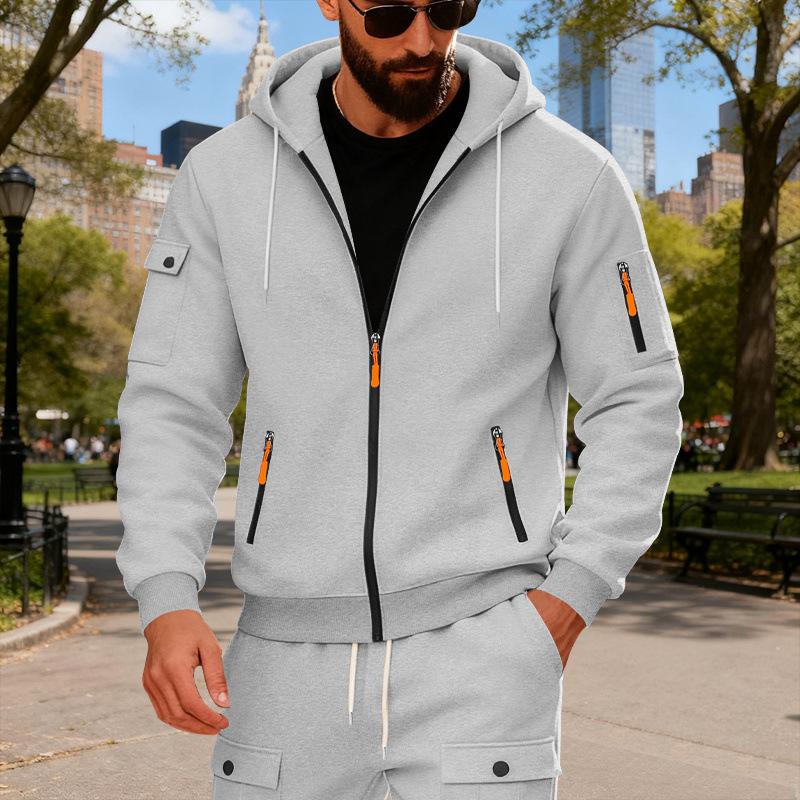 Men S Loose Zip Up Hooded Sweatshirt With Arm Pockets