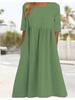 Plus Size Round Neck Solid Pleated Pocket Loose Casual Midi Comfortable Dress S-5XL Lightweight Recognition Elegant with Flattering Chic Dress