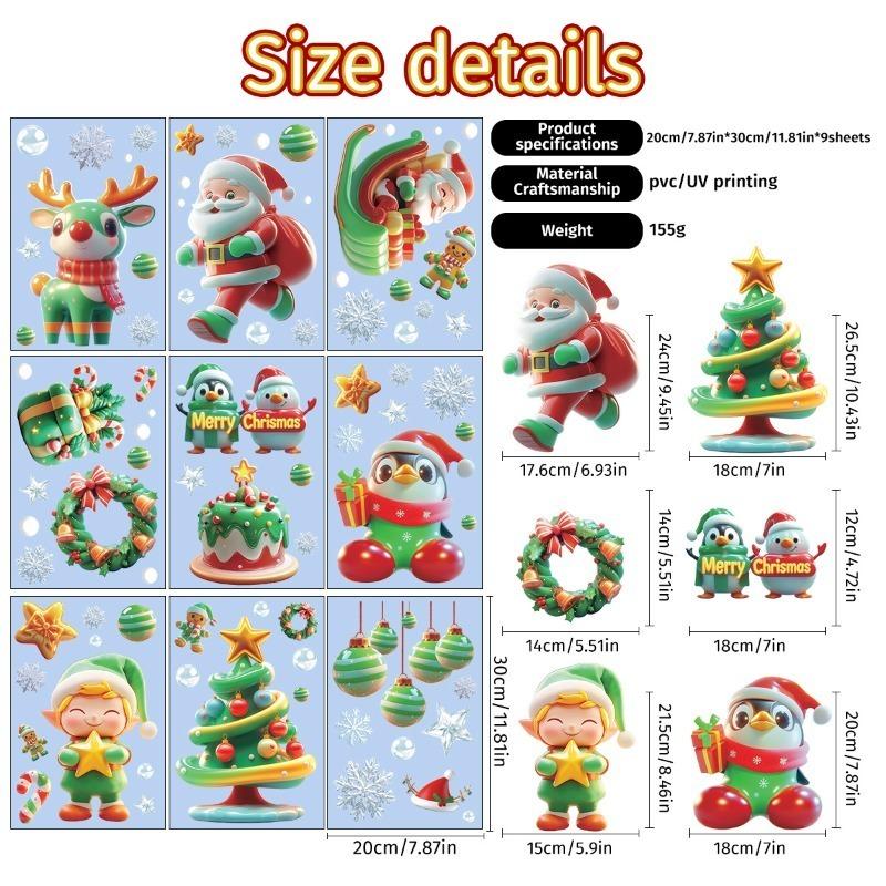 9 Sheetsset Of Christmas Tree Snowman Static Glass Door Stickers Removable Window Stickers New Year Scene Decoration