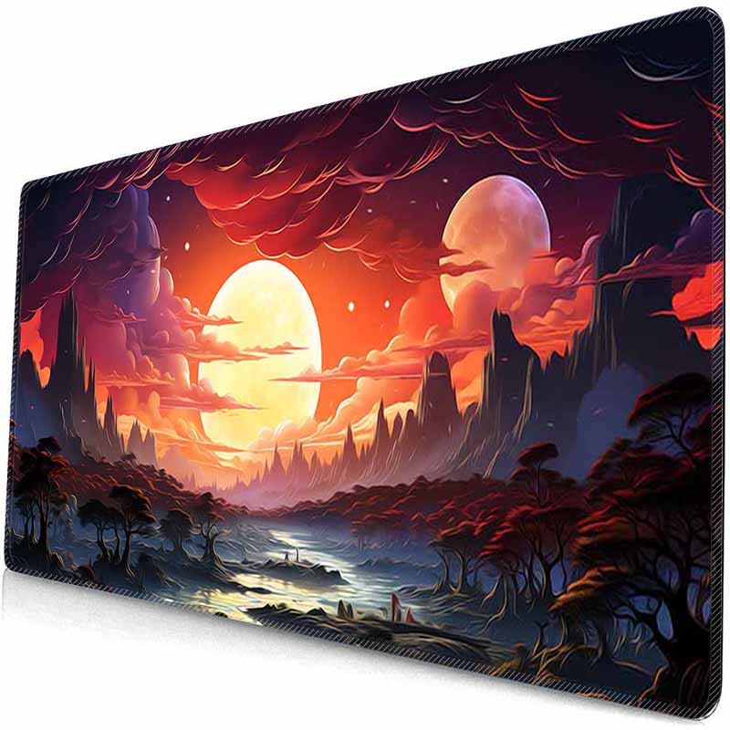 HD Große Gaming-Mauspads Kirschblüten-Landschaft Mond-Mauspad Große Schreibtischunterlagen Rutschfeste Gummi-Mauspads XXL Große Tastatur-Tischmatten