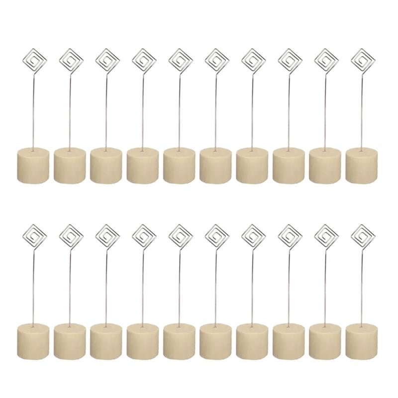 20Pcs Table Number Holders Wood Base Wedding Table Number Stands Picture Memos Note Photo Clip Holders for Weding Party