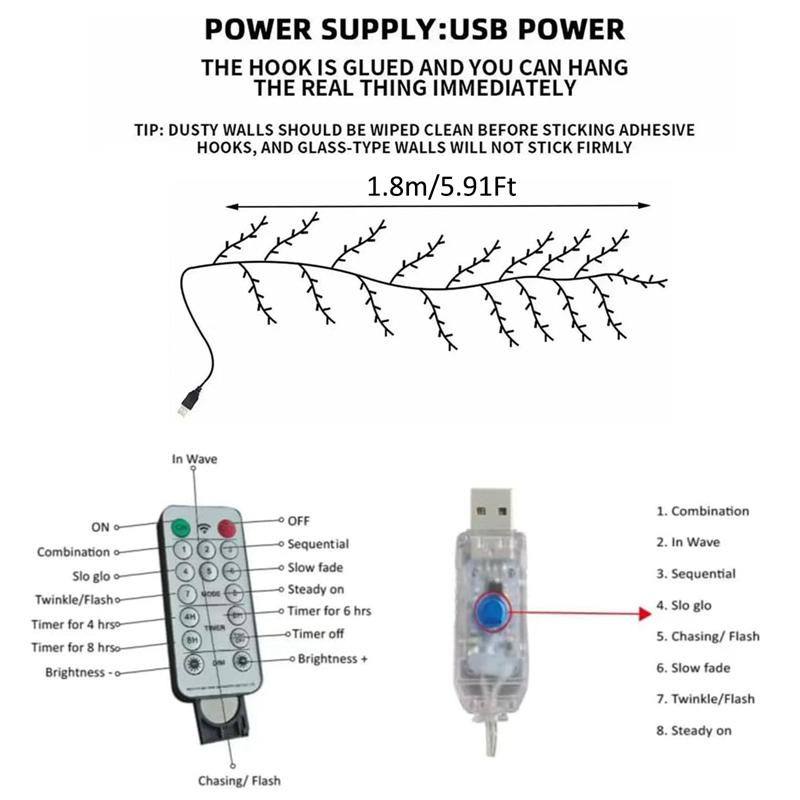 

Пульт дистанционного управления, имитация светодиодной ветки из розового ротанга, гибкая декоративная лампа с зарядкой через USB 1.8m