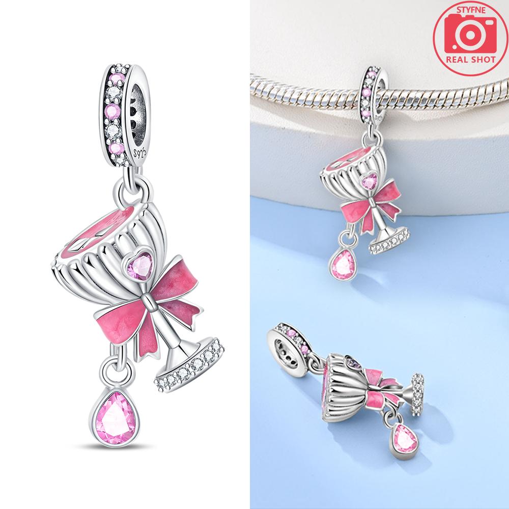 Copper Color Trunk Heart Shape Bow Pink Charms Beads Fitoriginal Bracelets Fine Diy Birthday Women Jewelry Gift