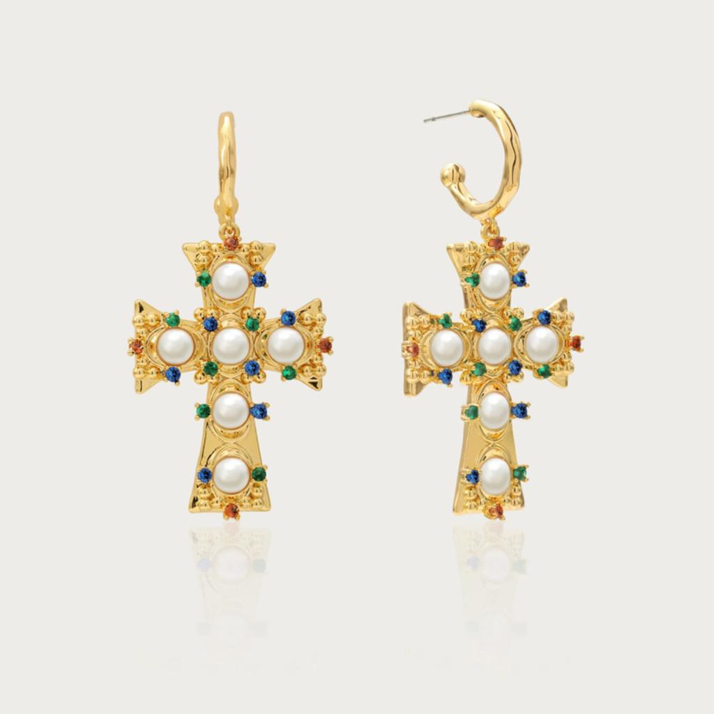 Geometric Cross Pattern Alloy Pearl Earrings For Women Summer Jewelry Gift