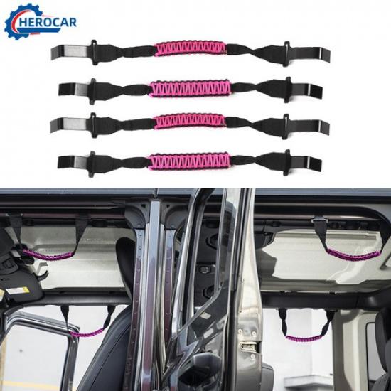 4X Pink Metal Fixed Roof Top Grab Handles Roll Bar Grip For Jeep Wrangler JL JT