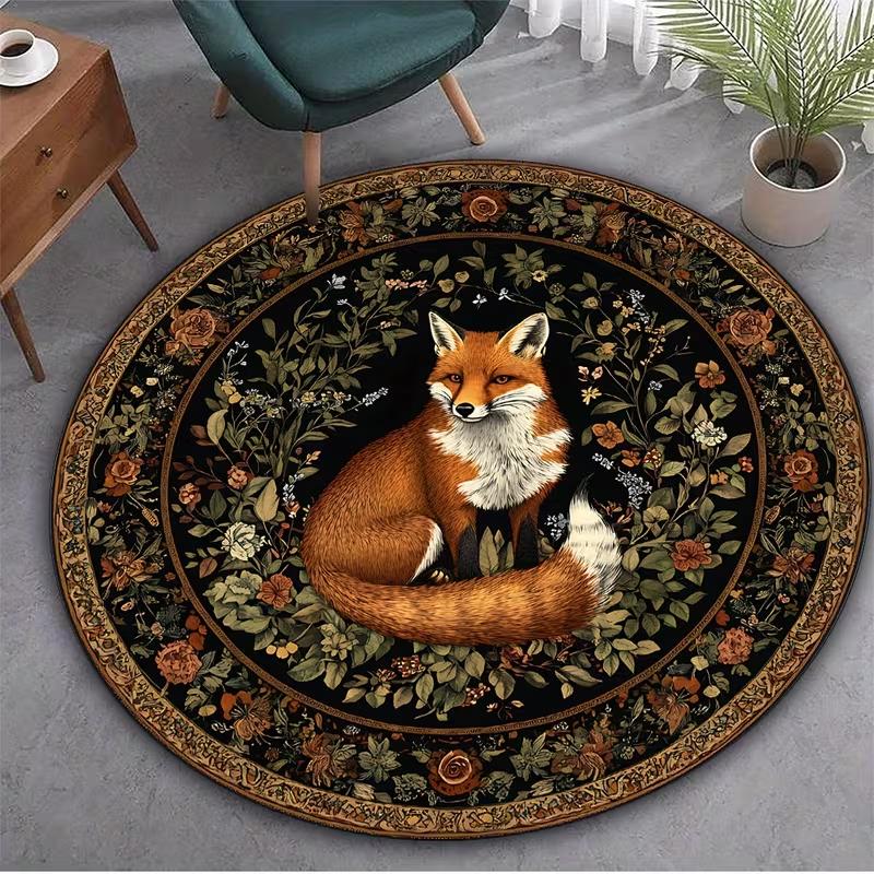 Cute Forest Animals Round Carpet Fox Rabbit Nursery Rug Kids Playroom Floor Mat Bedroom Living Room Washable Baby Activity Mat