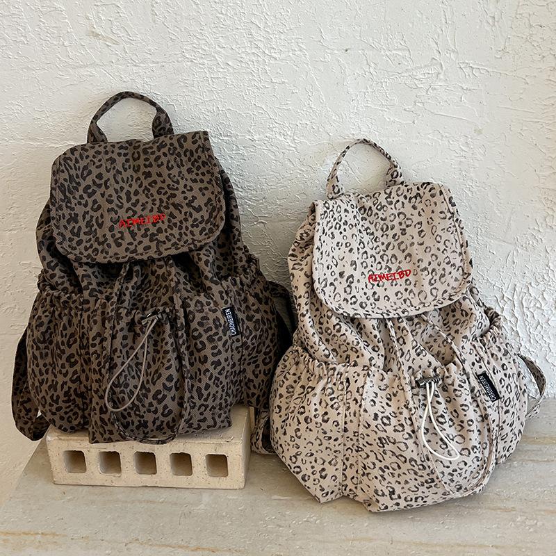 Schoolbag Retro Leopard Print Backpack Bag Women's 1011 Summer New Fashion College Style Canvas Bag Casual Large Capacity Backpack