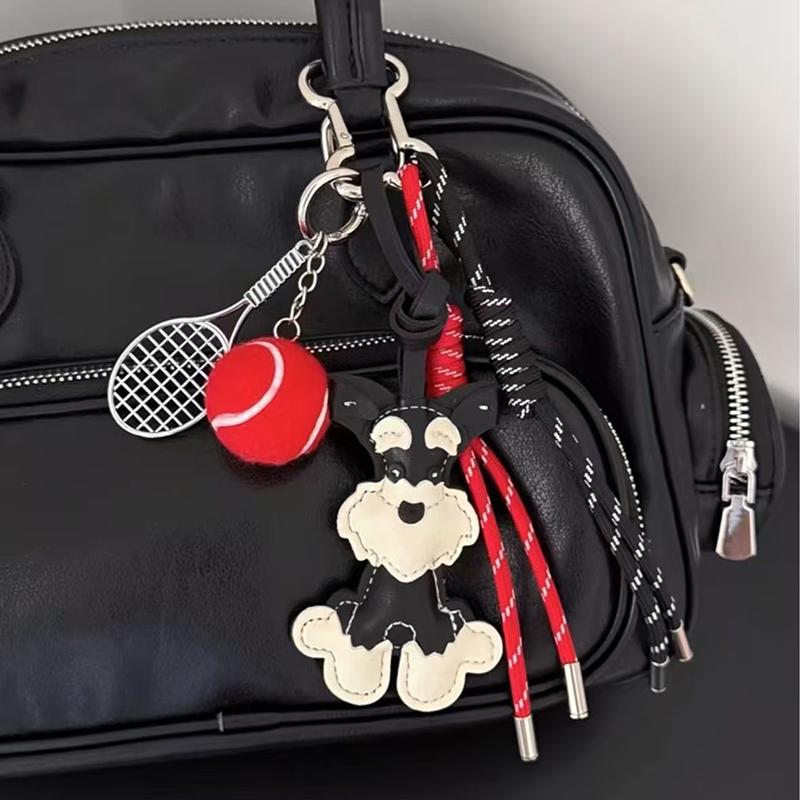 Trendy Schnauzer Dog PU Leather Keychain Women's Bag Pendant Cute Puppy Hanger Ornament for Fashion Accessories