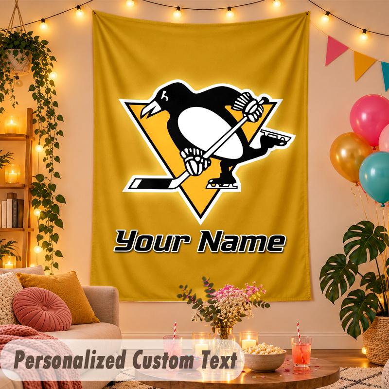 Pittsburgh Penguins Personalisierte Wandteppich Benutzerdefinierter Name Text Polyester Hängende Dekoration Haus Zimmer