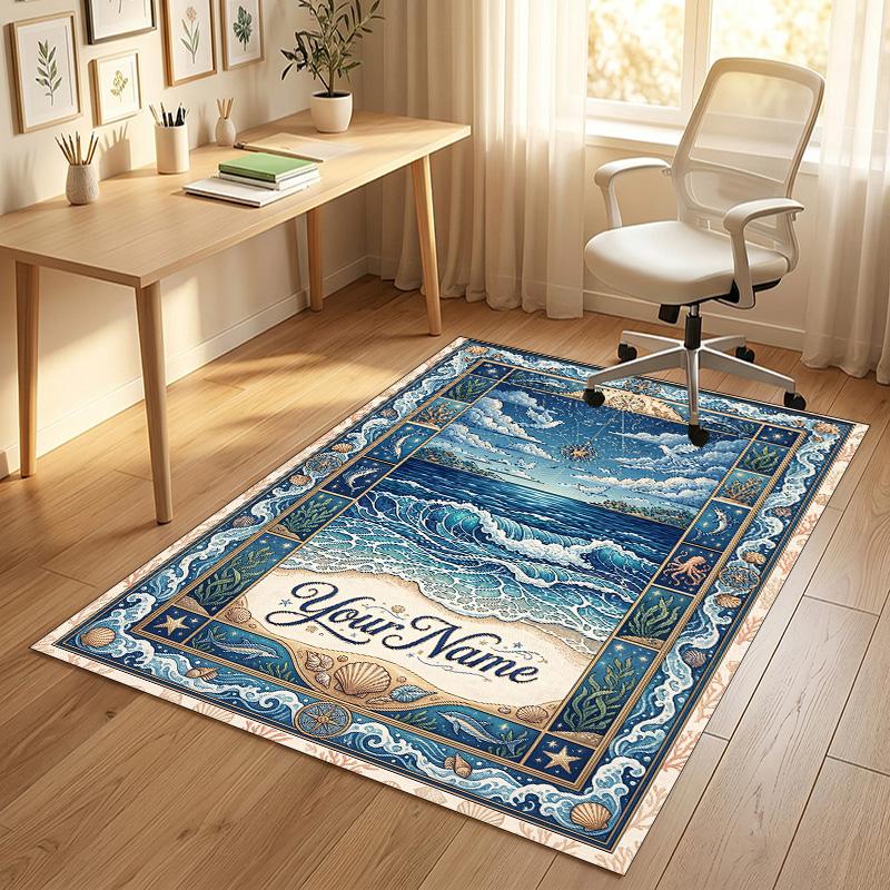 Ocean Otter Theme Soft Crystal Velvet Rug Custom Name & Text Print Non Slip Floor Rug for Bedroom Living Room