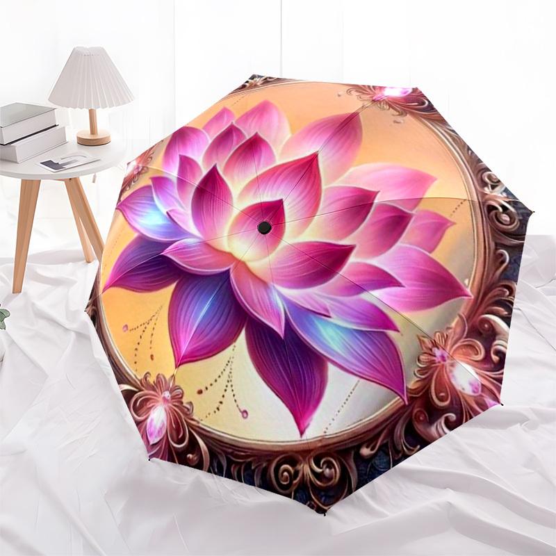 1pc Lotus Mandala Automatic Folding Umbrella - Compact 8-Rib Design,Perfect Gift for Friends & Family Yy250926083