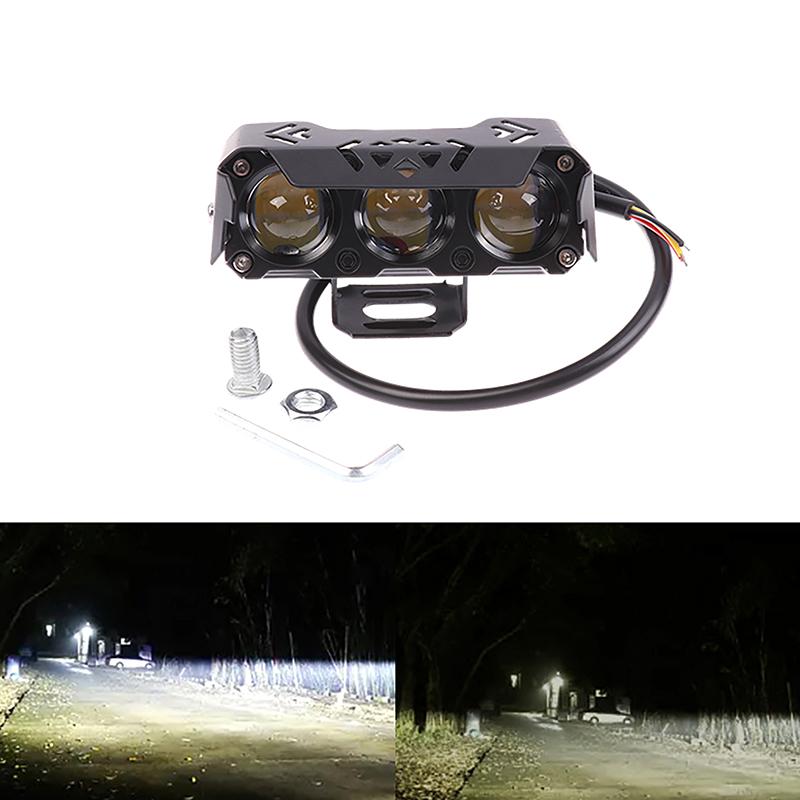 3 Eyes LED Motorcycle Spotlight Work Lamp Hi Low Beam Fog Light For Car SUV Truck Mini Lens Driving Off Road