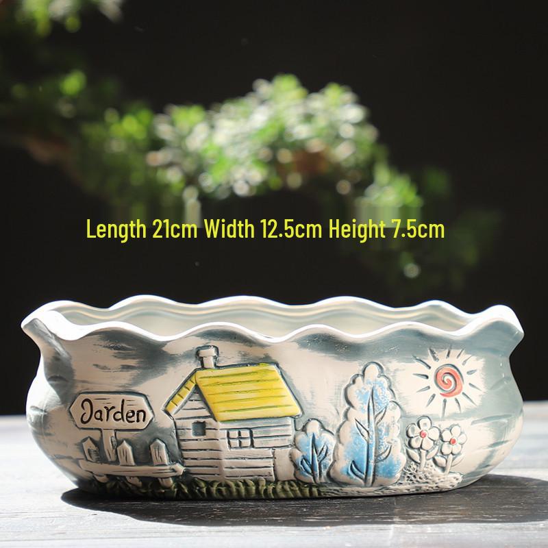 Cartoon Grobkeramik Großer Keramik Sukkulentenübertopf im Bilderbuchstil
