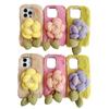For iPhone 16 Pro Plush Phone Case 3D Flower Decor Fluffy TPU Back Cover