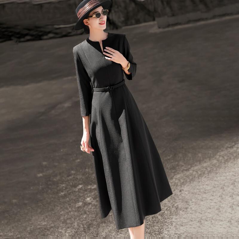 Elegant V-Neck Long Sleeve Belted Midi Dress