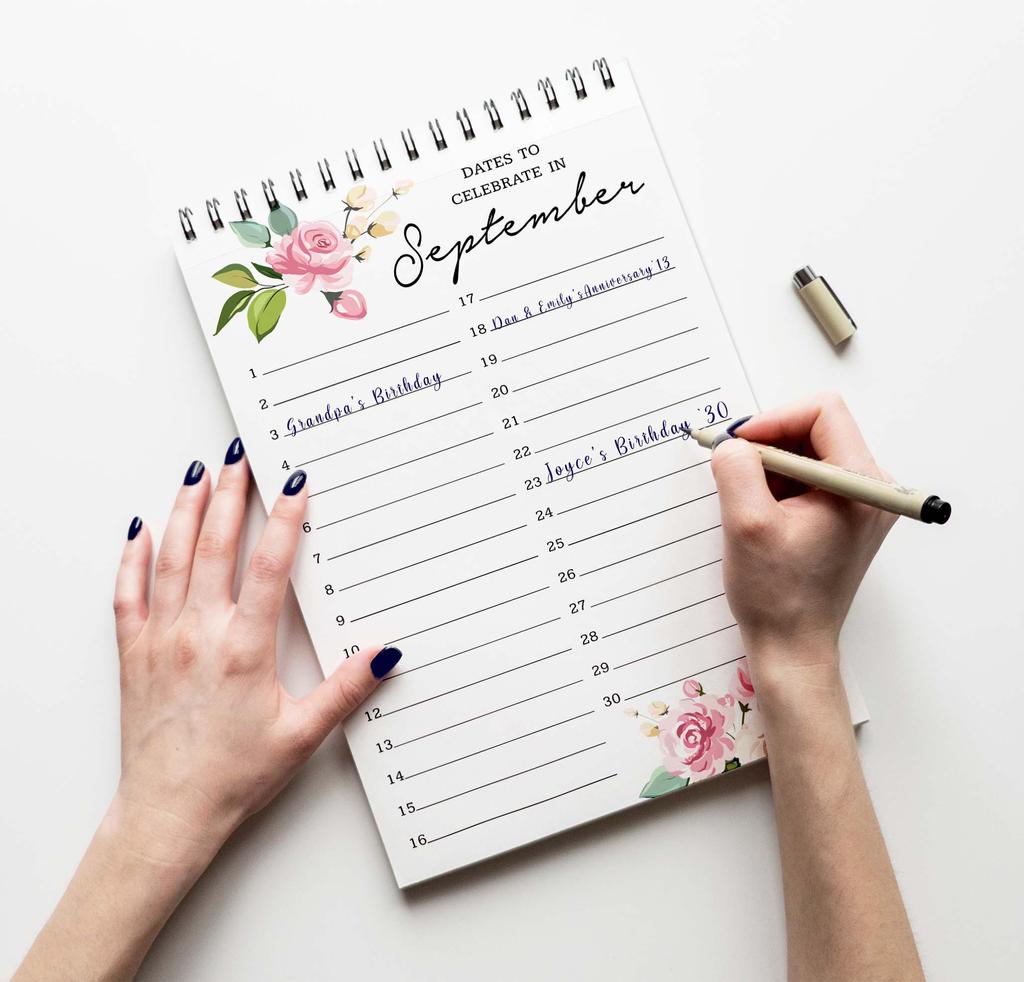 Inkdotpot Floral Perpetual Calendar, Important Dates To Remember- 6x9 Monthly and Daily  Journal for Special Days