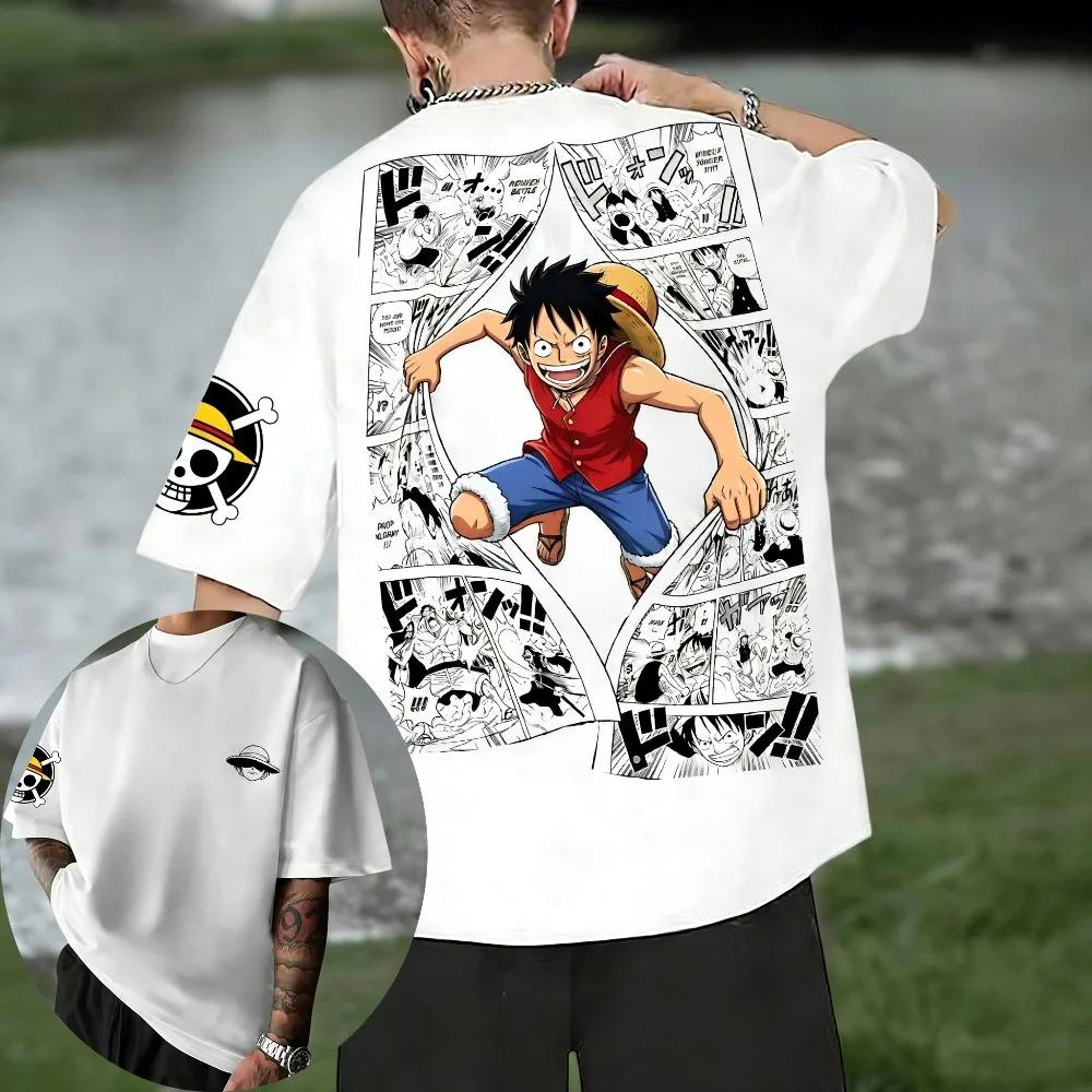 Stylish Oversized White Cotton T-Shirt Featuring Vibrant One Piece Monkey D. Luffy Manga Panel Art Print T-Shirt 4XL