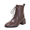 High heel square head single boots autumn and winter new thick heel boots lace-up high short boots Martin boots women