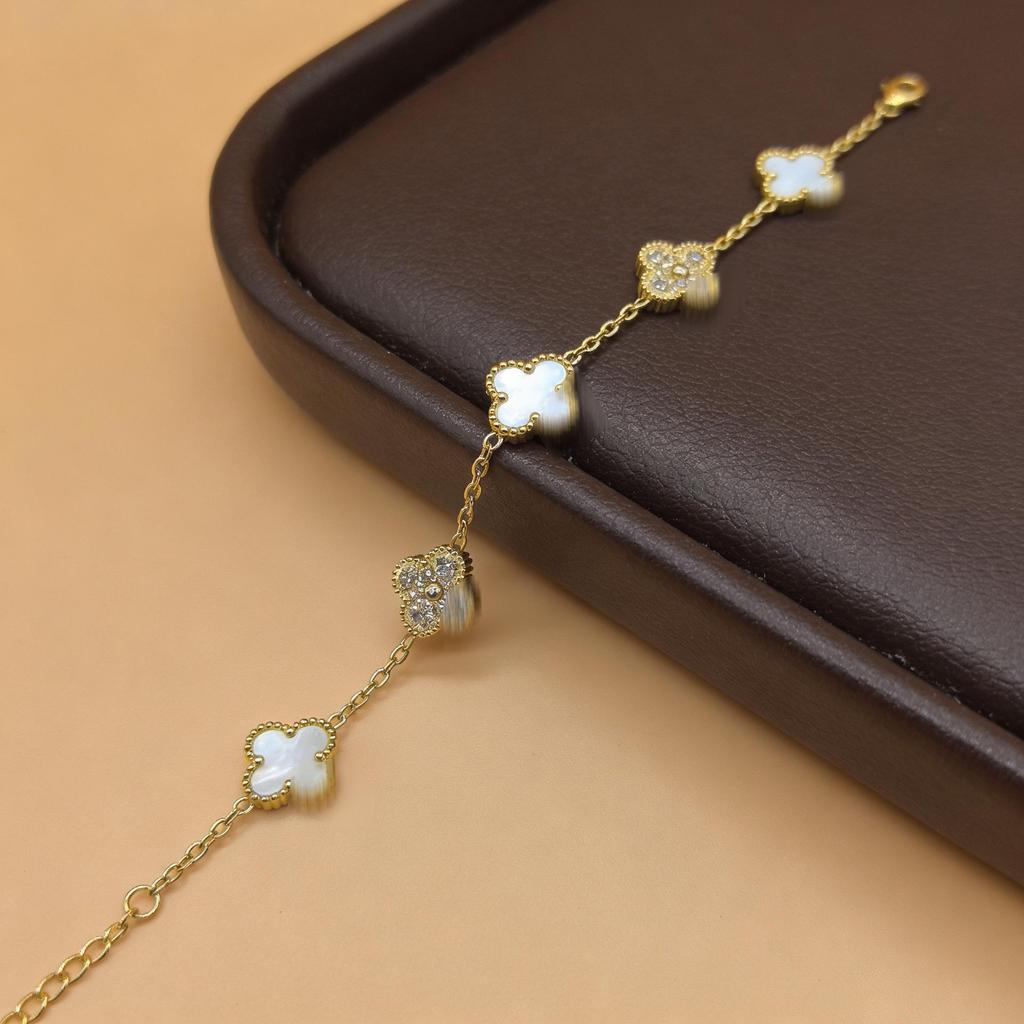 Stainless Steel Four-Leaf Clover Bracelet - Electroplated 18K, New Style Flower Language Series
