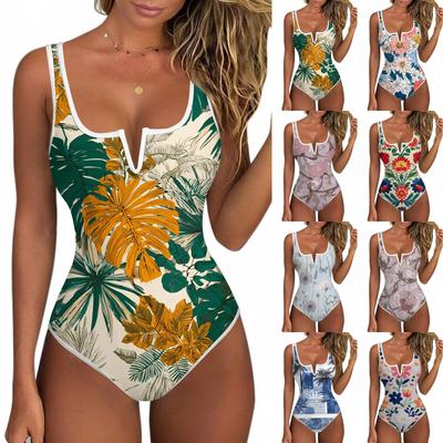 Women's Color-Blocked One-Piece Swimsuit With A Sexy V-neck