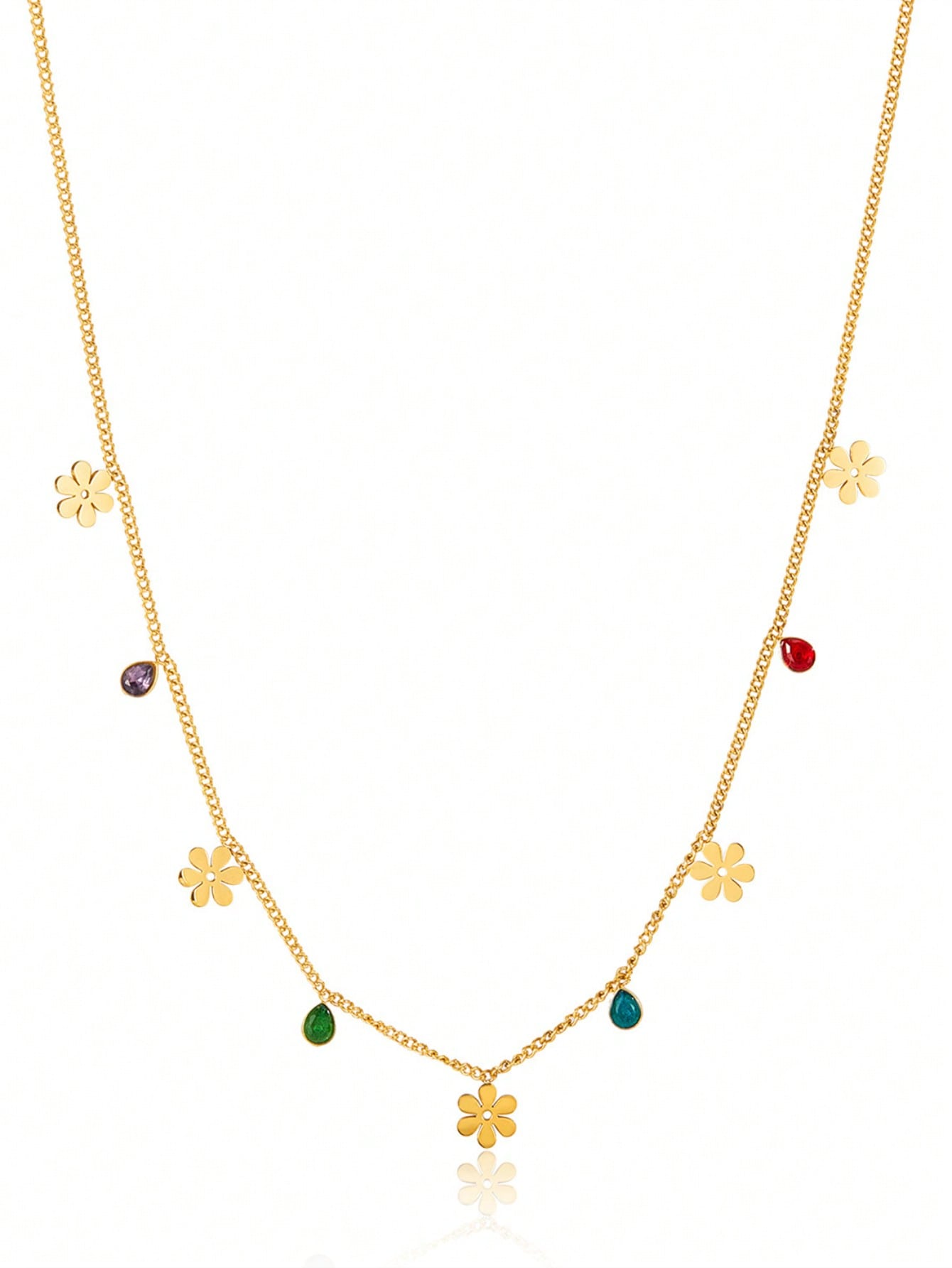 

1 шт. Французское ретро ожерелье из нержавеющей стали с цветком из разноцветного циркония в виде капли воды, универсальный аксессуар, подходящий для повседневной носки