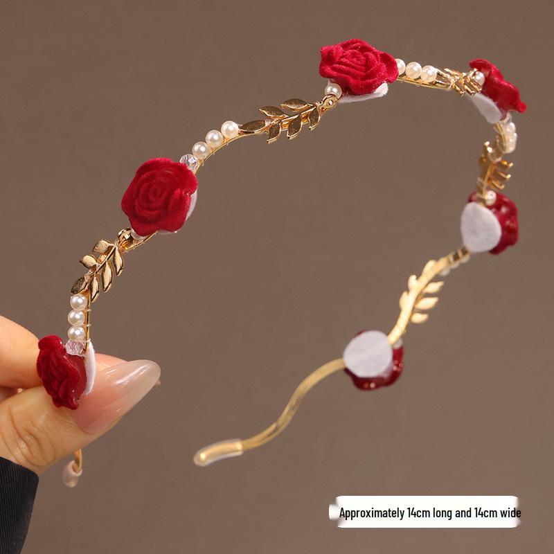 Rose Pearl Headband: French Retro High-End Hair Accessory with Wheat Ear Design